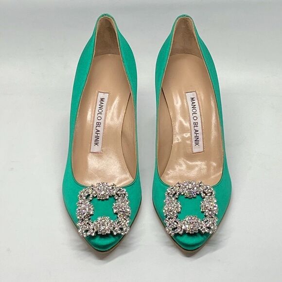 Manolo Blahnik Hangisi 70MM Embellished Satin Pumps size 36 - Picture 4 of 13